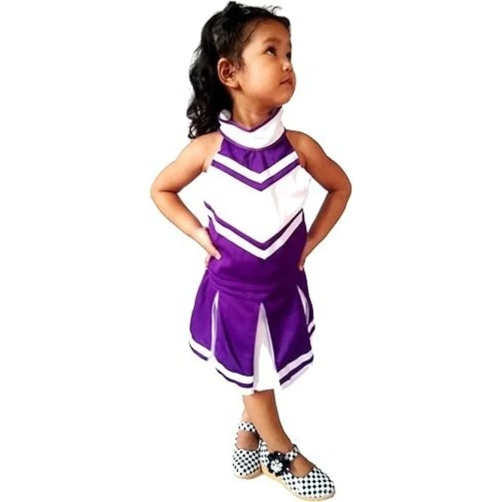 Girls Cheerleader Costume Uniform Purple White Dress Set XXL 13-16 Years
